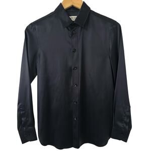 Saint Laurent Paris Silk Satin Blouse Glossy Black size FR 38 Button front Shirt